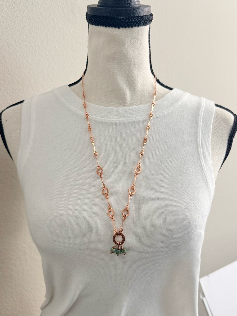 Coastal Style Station Chain Necklace with Green Shell Bead Charms